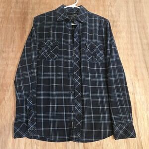 Blue Crown Men's Small Blue Plaid Flannel Shirt 100% Cotton Western Grunge